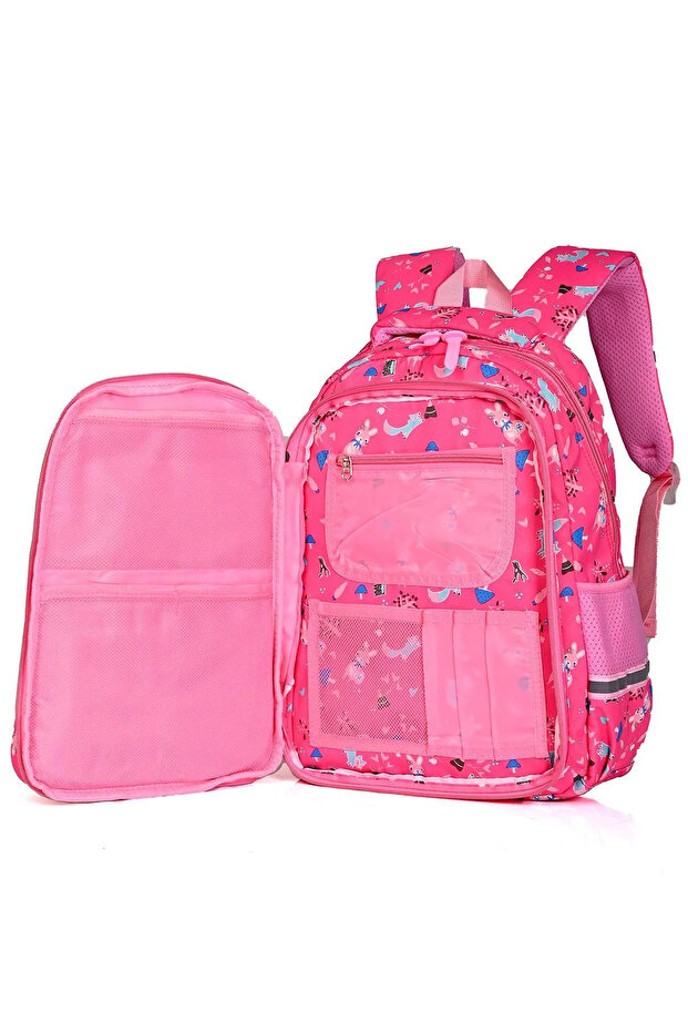 حقيبة ظهر مدرسية أساسية لتقويم العظام منقوشة باللون الوردي - 3