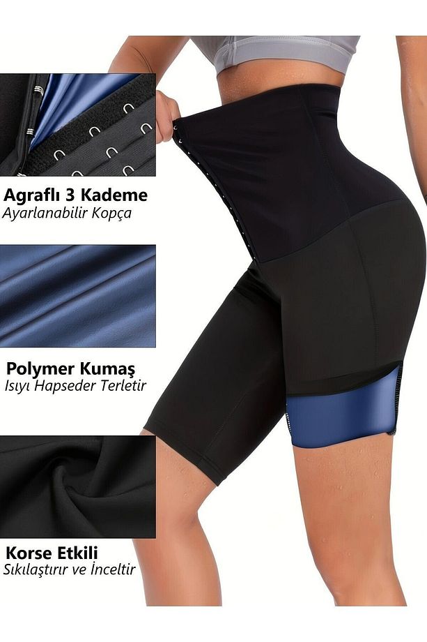 Sauna-şort Model Yüksek Bel Agraflı 3 Kademe Ayarlanabilir Termal Spor Şort - 3