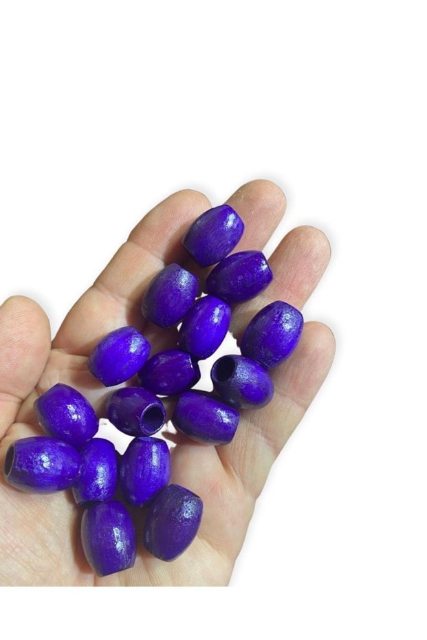 20 Mm Oval Purple Wooden Beads - ( 20 Pieces )