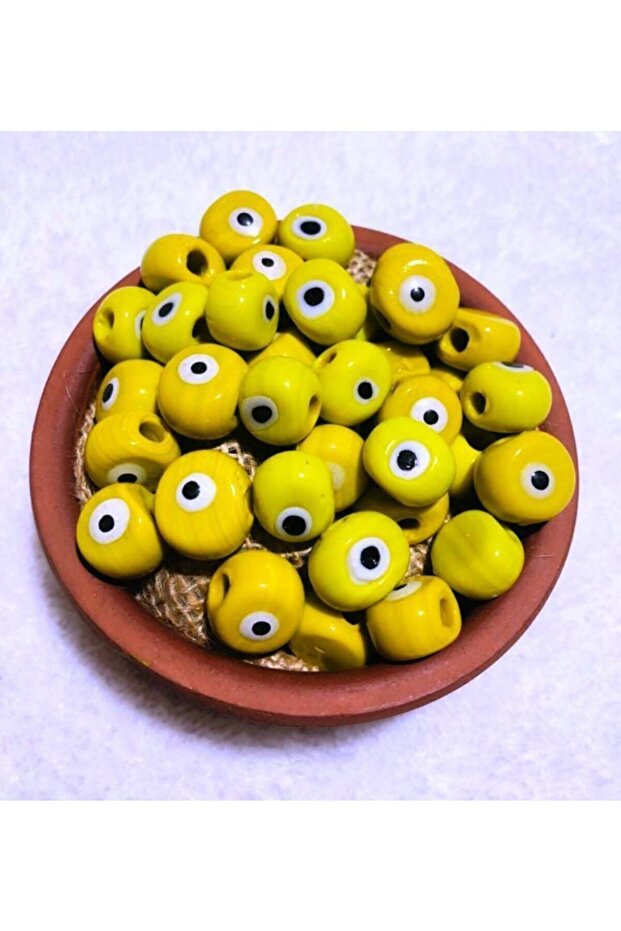 Yellow Medium Size Danagöz Evil Eye Bead - Jewelry Bead - 10 Pieces