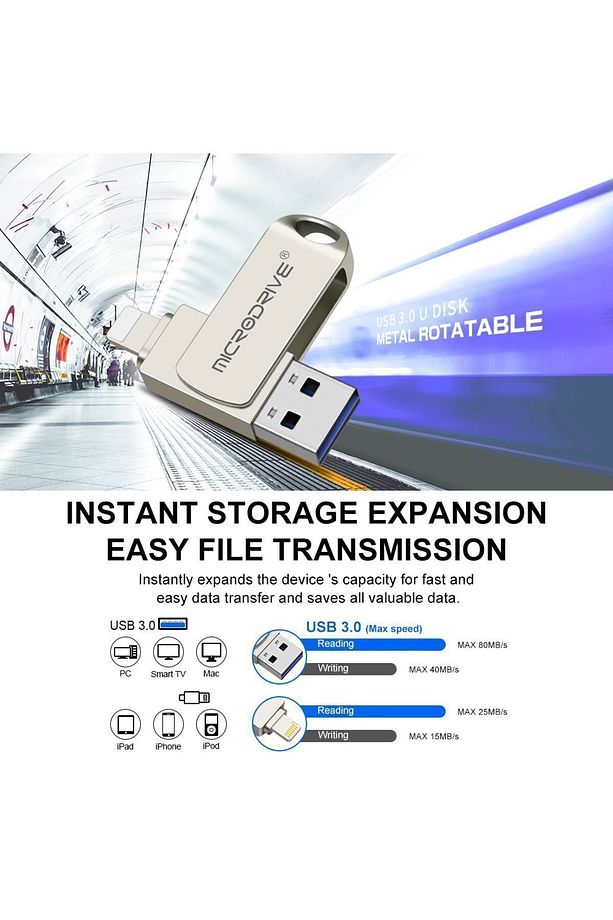512gb.iphone Lightning Ve Usb 3.0 Usb Flash Bellek Otg Çift Girişli Metal Sağlam Orginal - 7