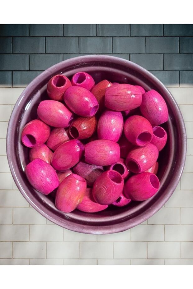 20 Mm Oval Fuchsia Color Oval Wooden Beads - (20 Pieces)