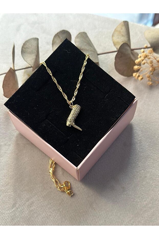 %100 Çelik Altın Kaplama Kovboy Botu Çelik Kolye - 2