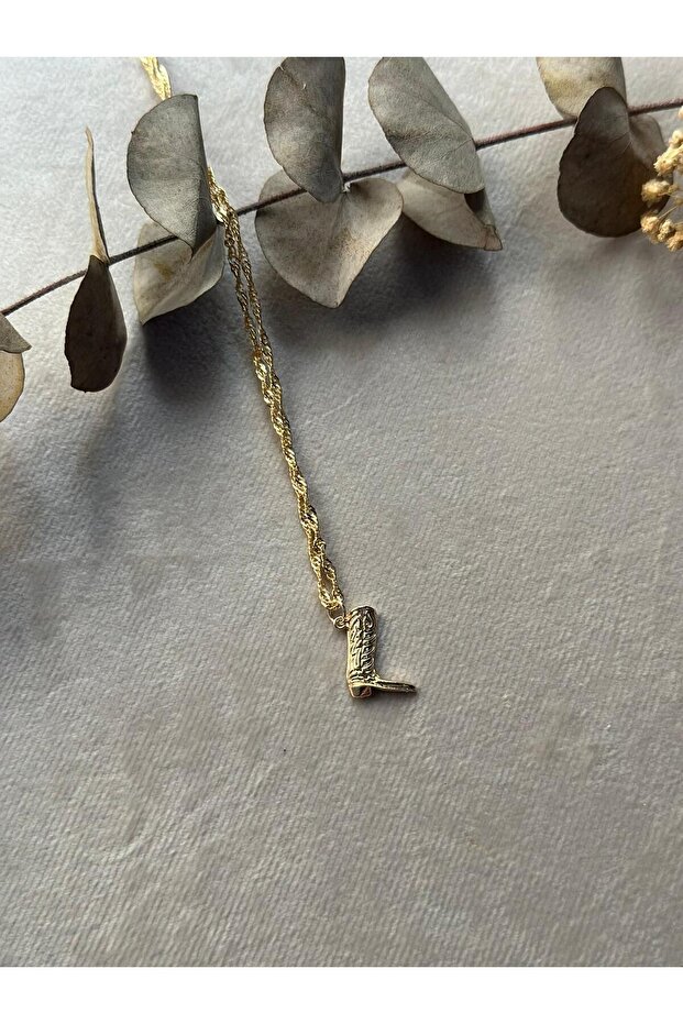 %100 Çelik Altın Kaplama Kovboy Botu Çelik Kolye - 3