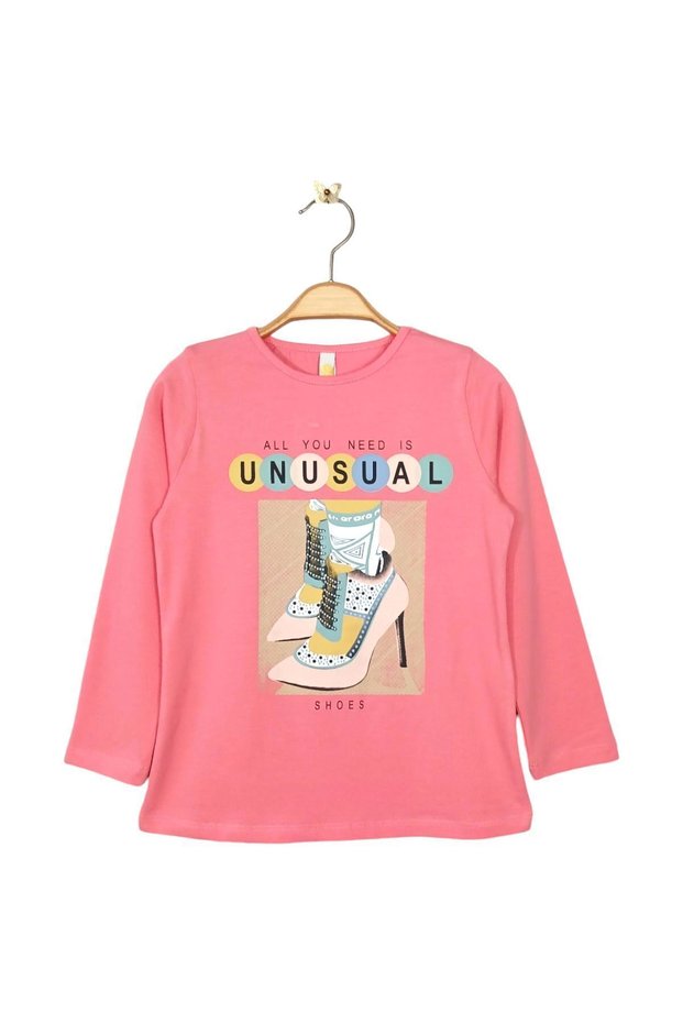 Girl's Crew Neck Heeled Shoes Design Basic Pink Body | Children's Clothing for Ages 6-9