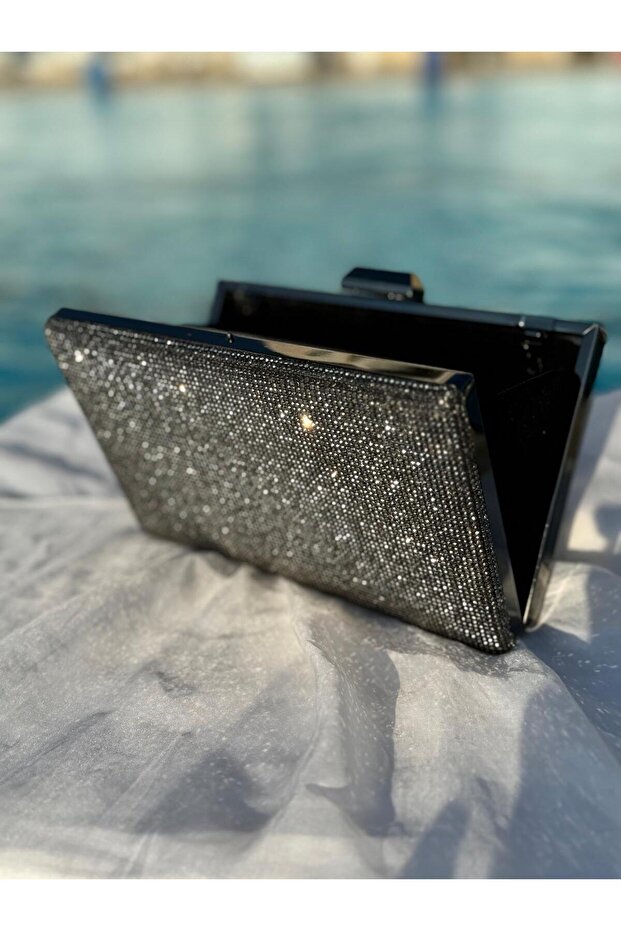 Anthracite Stone-Finished Evening Dress Bag