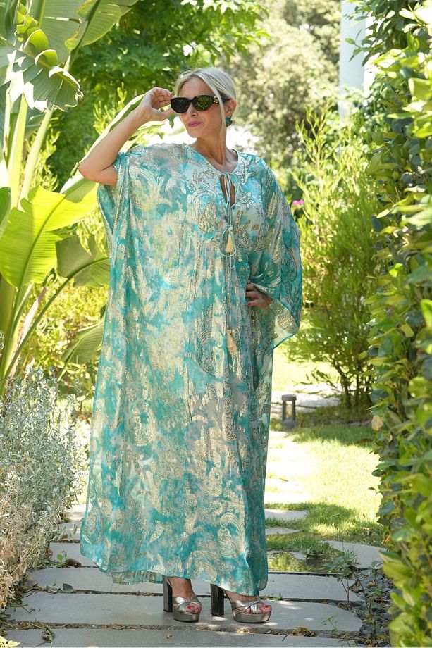 GİCİ İthal Jakar İşlemeli Kaftan Elbise - 5