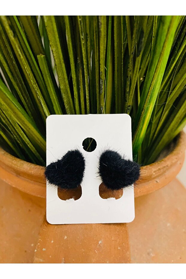 Black Children's Earrings with Heart Clip - Non-Perforated and Compression Earrings