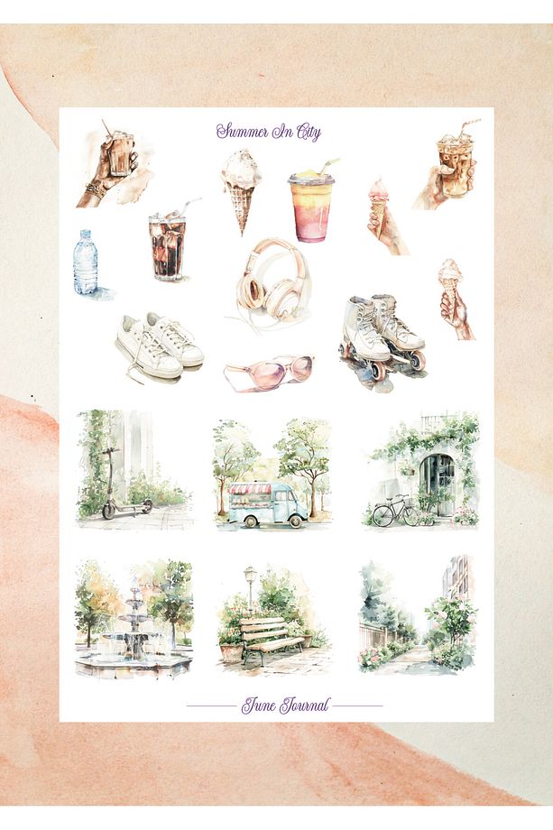 JJ02110 Summer In City Şeffaf Sticker Seti ( Bullet Journal Ve Ajandalar İçin İdealdir) - 3