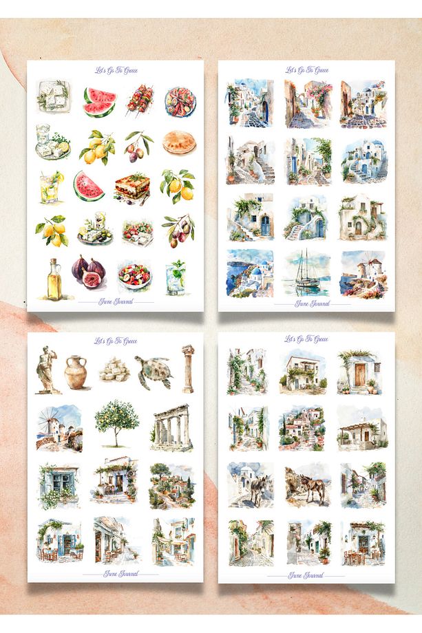 JJ02104 Let’s Go To Greece Şeffaf Sticker Seti ( Bullet Journal Ve Ajandalar İçin İdealdir) - 1
