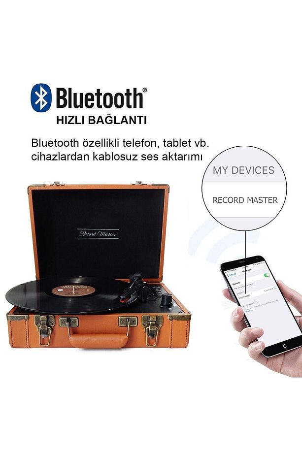 T317ub Retro Pikap Plak Çalar - Kahverengi - Bluetooth, Şarj - Tüm Plakları Çalabilme - 4