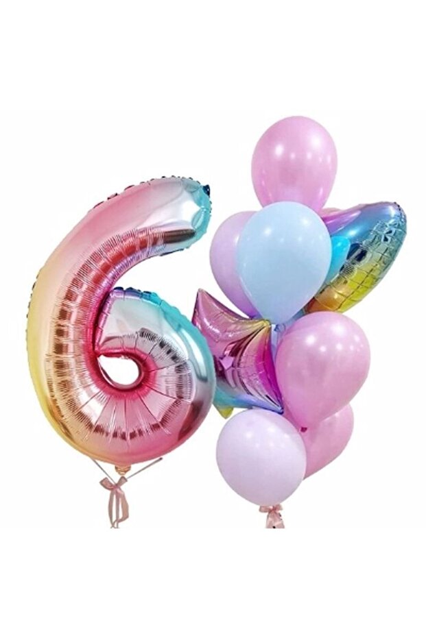 Rainbow Balloon Colorful Age Balloon Number Concept 6 Age Balloon Birthday Set Age Balloon Set