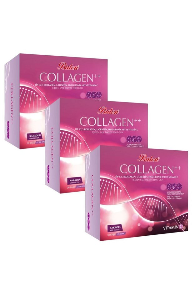 3 Boxes Collagen Type 1,2,3 30 Sachets with Collagen L-Ornitine, Hyaluronic Acid and Vitamin C 12100 Mg