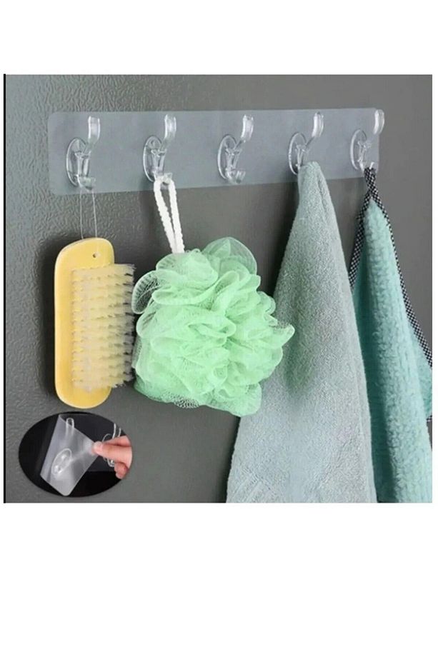 3 Adet 5'li Kendinden Yapışkanlı Güçlü Şeffaf Askılık - Kapı Arkası Mutfak Duvar Banyo Askı - 1