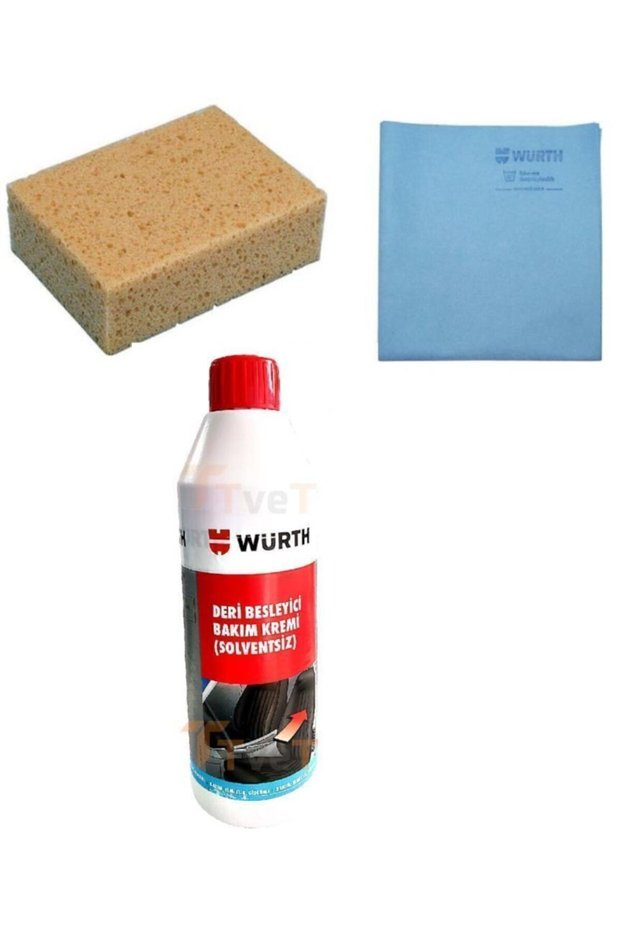 Tvet Set of 3 Sponge, Synthetic Chamois Cloth, Leather Nourishing Cleansing Care Cream 500 ml