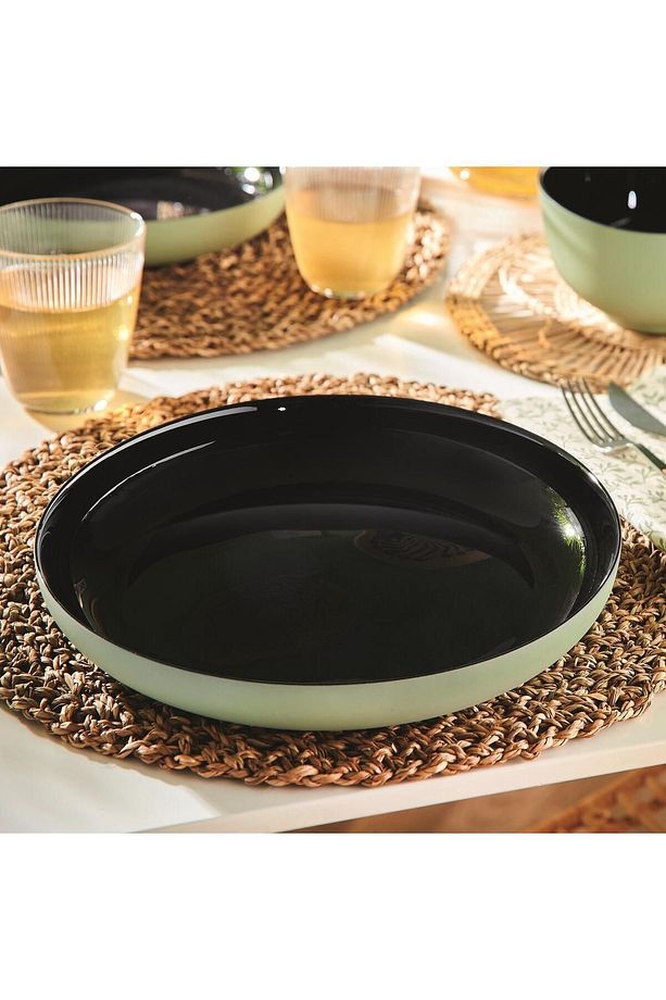 Vicky Temperli Yeşil & Siyah 25 Cm Servis Yemek Tabağı - 1