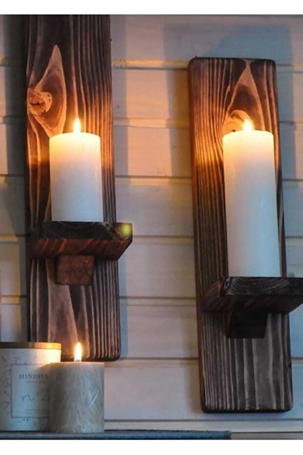 2'Lİ Ahşap Mumluk - 1