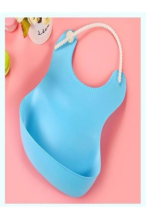 Children's Baby Food Bib Spill Prevention Bendable Blue Silicone Bib