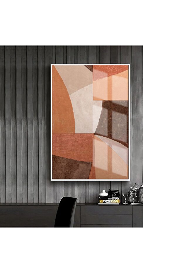 هاريكابيريف | برتقالي-كريمي-بني نموذج تجريدي 2 | طاولة من الزجاج المقسى بإطار عمودي واحد