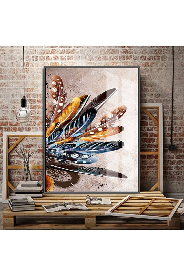 Hari̇kabi̇rev | Loved Bird and Feather Combination Right | Framed Tempered Glass Table Single Vertical