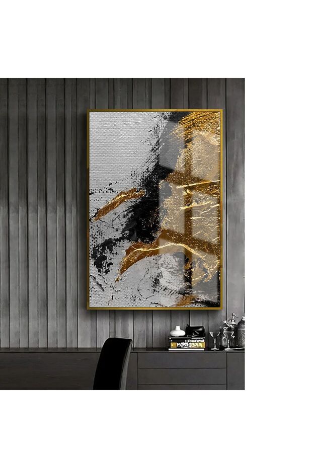 هاريكابيريف | نموذج تجريدي باللون الفيروزي والذهبي والرمادي | طاولة من الزجاج المقسى بإطار عمودي واحد