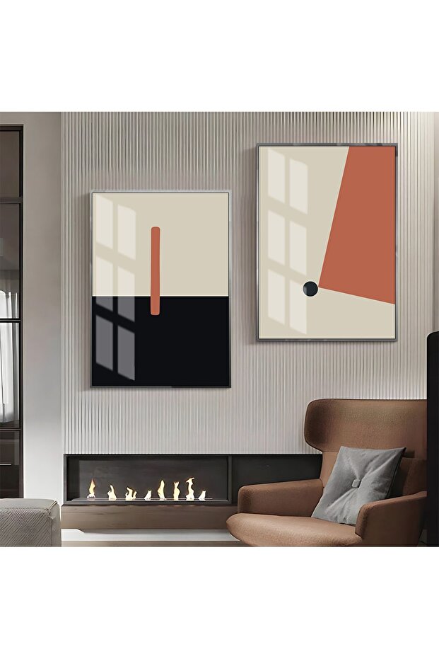 Hari̇kabi̇rev | Gray-Pink-Beige Abstract Abstract Combination 03 | Framed Glass Table 2 Pieces Vertical