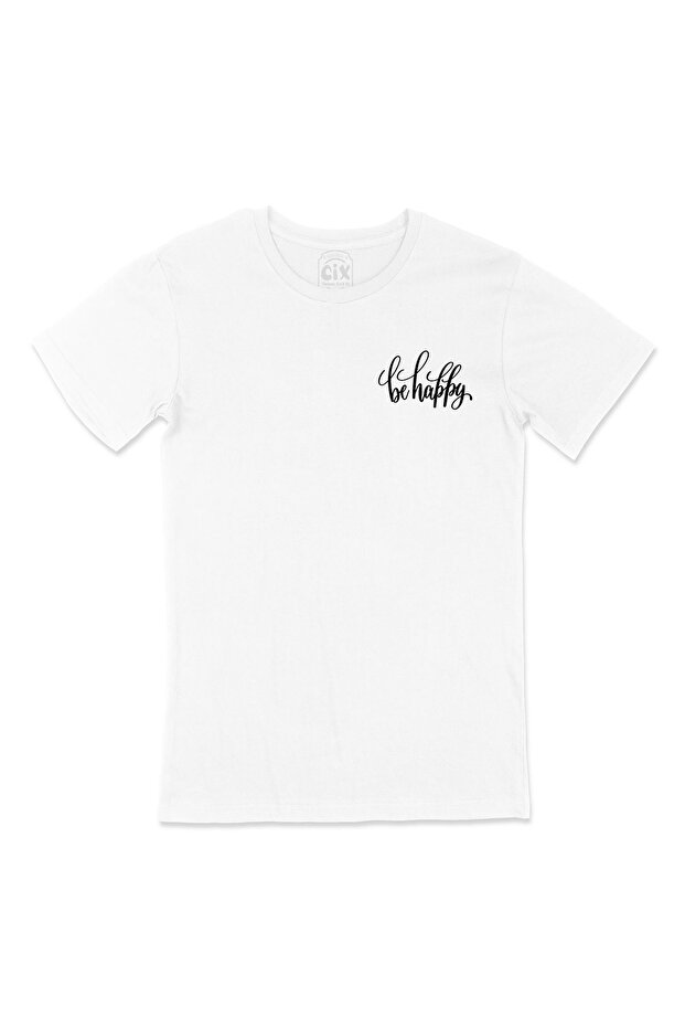 Be Happy White T-Shirt with Pocket Logo Design