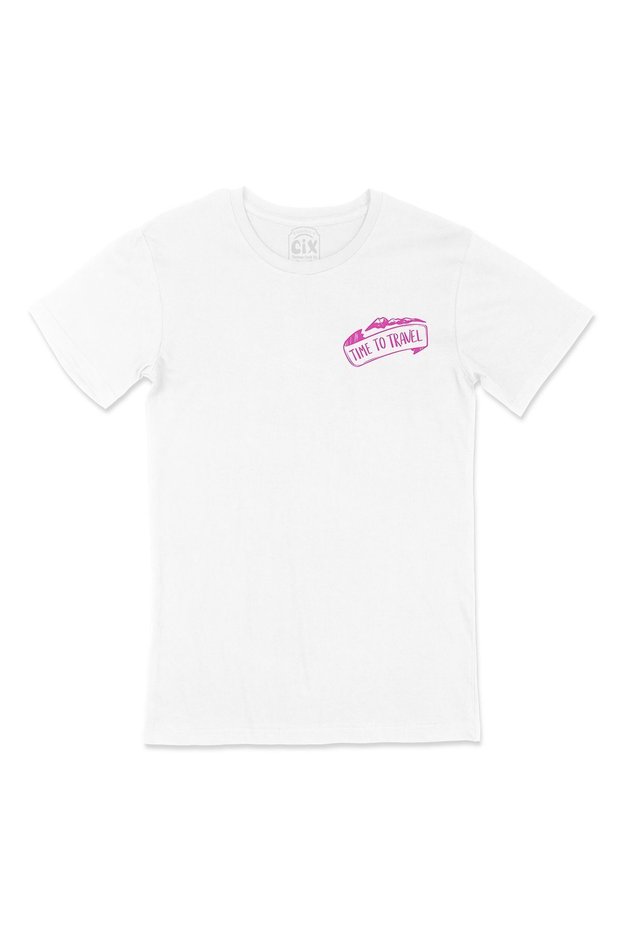White T-Shirt with Time To Travel Pocket Logo Design