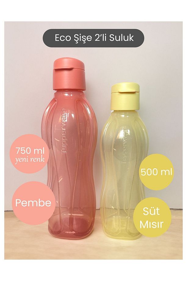 Eco Şişe 750 ml Pembe ve 500 ml Süt Mısır 2li Set Suluk - 1