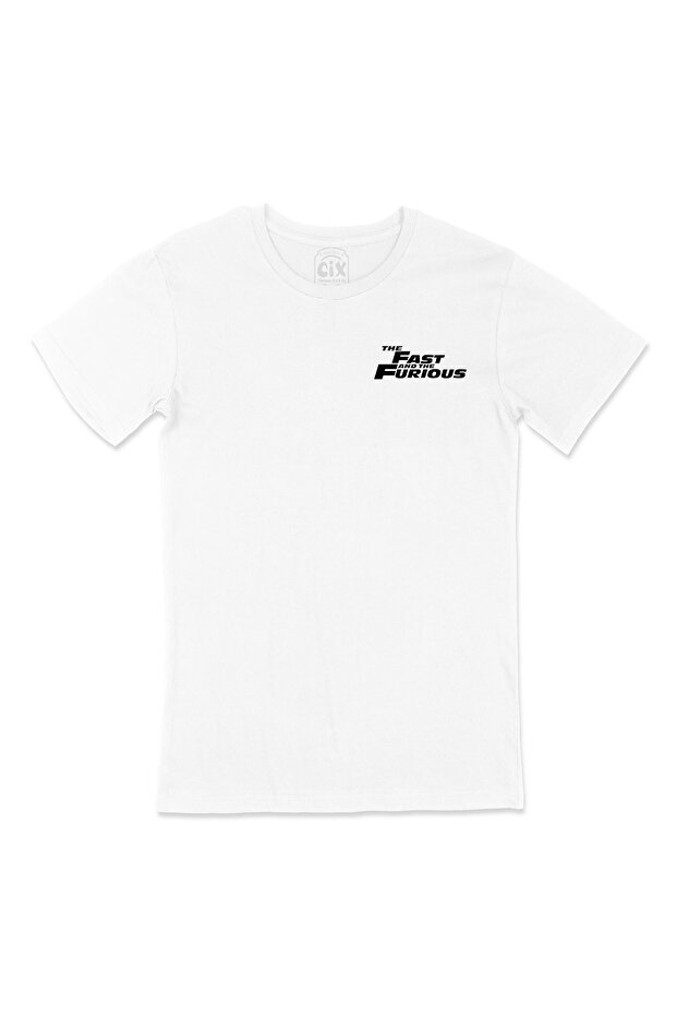 White T-Shirt with Fast And Furious Pocket Logo Design