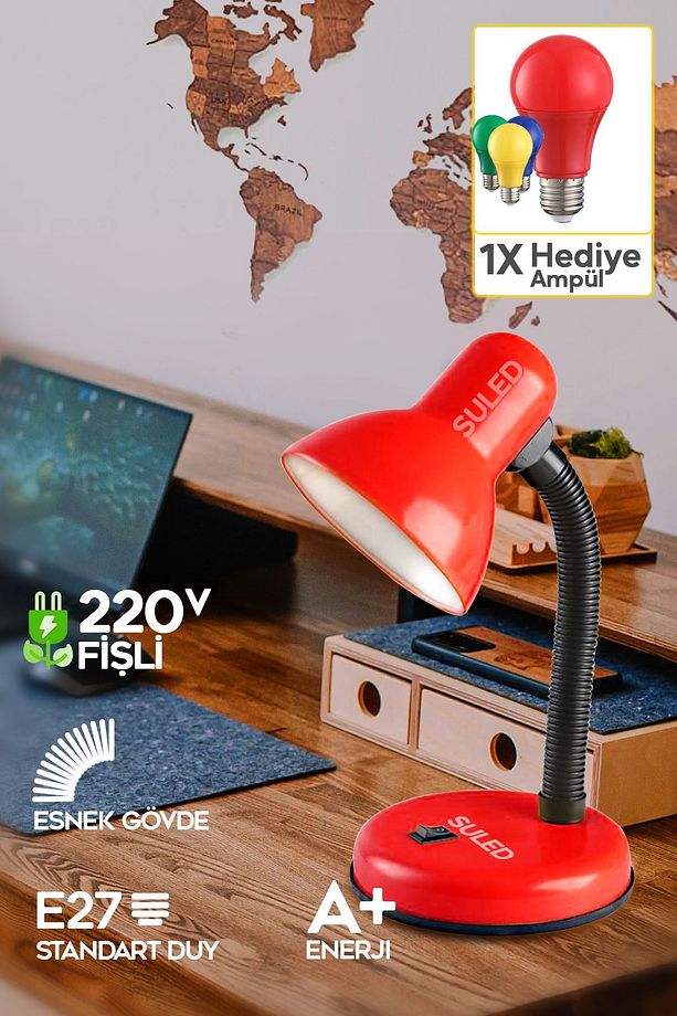 Masa Lambası E27 Standart Ampül 220V Esnek Açısı Ayarlanabilir Çocuk Odası ve Çalışma Lambası - 1