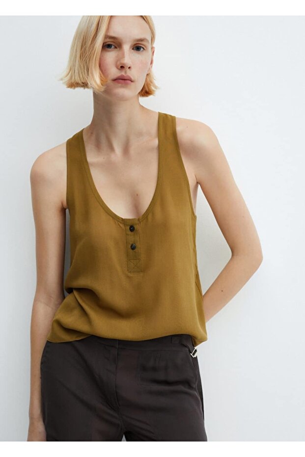 Düğmeli dökümlü bluz - 1