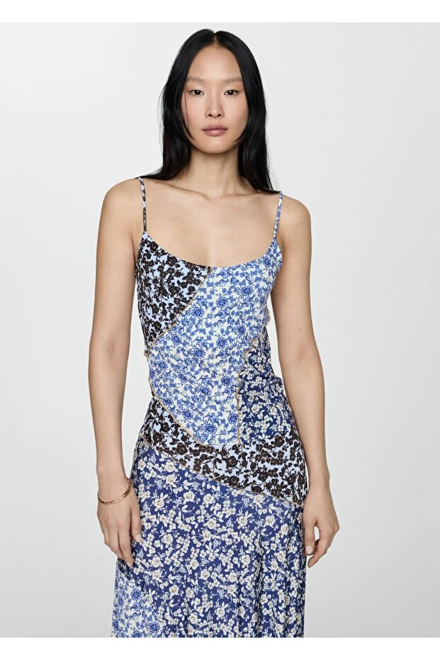 Kontrast dikişli desenli bluz - 1