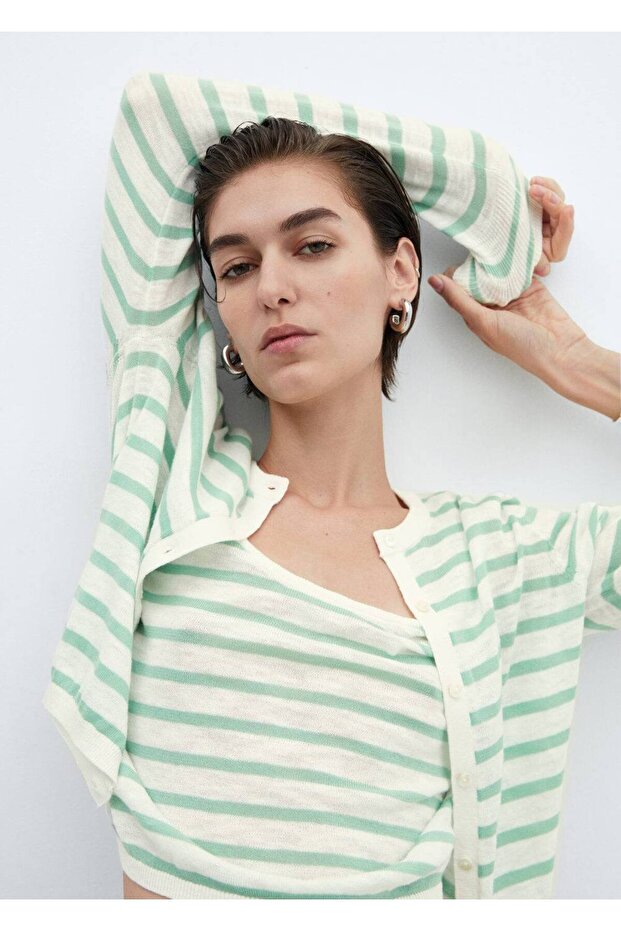 Çizgili Triko Bluz - 5