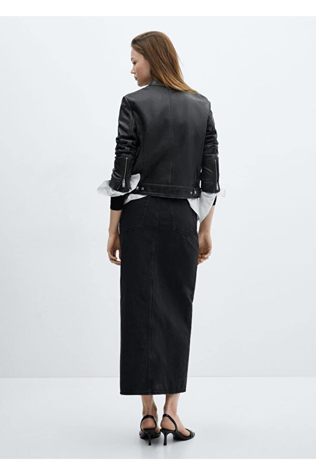 Yırtmaçlı denim etek - 4