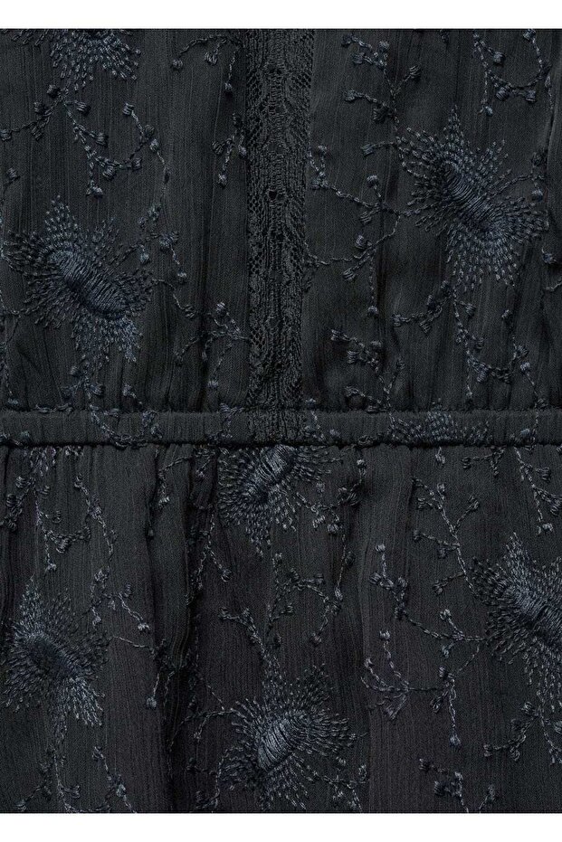 Kabarık kollu işlemeli elbise - 6