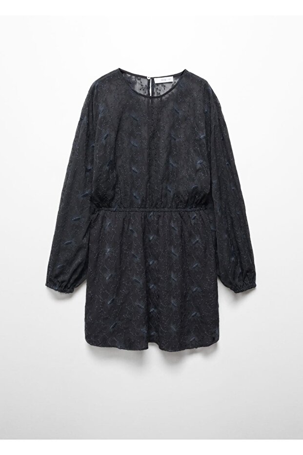 Kabarık kollu işlemeli elbise - 3