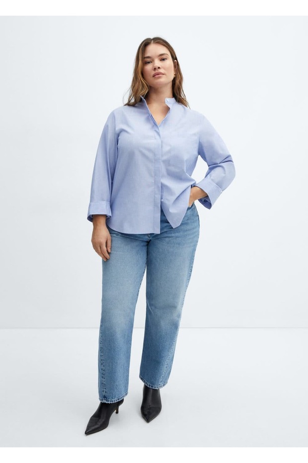 Düğmeli pamuklu bluz - 8