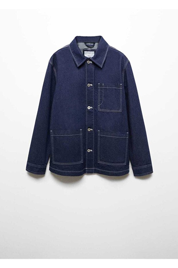 Dikiş Cepli Denim Gömlek Ceket - 3