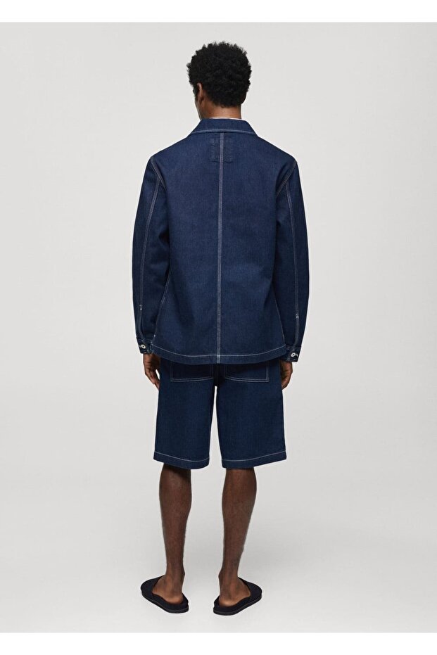 Dikiş Cepli Denim Gömlek Ceket - 4