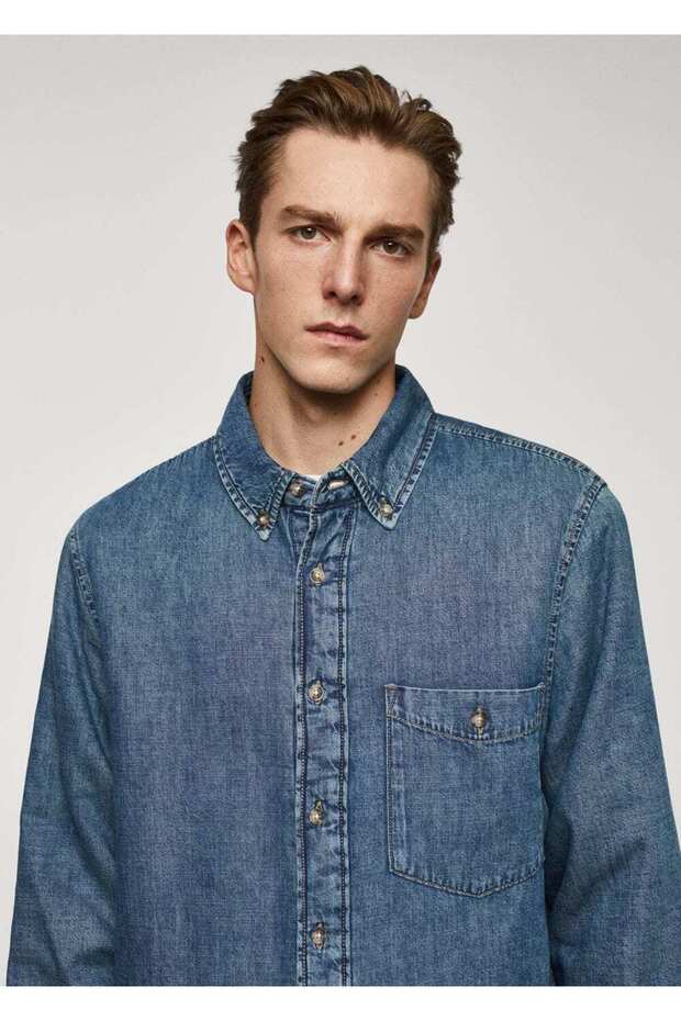 Kapitone Denim Gömlek Ceket - 5
