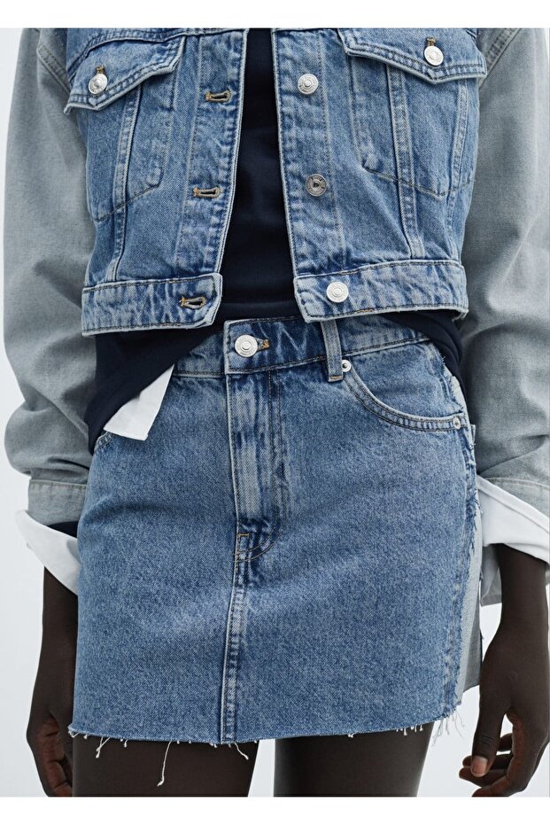 İki renkli denim mini etek - 1