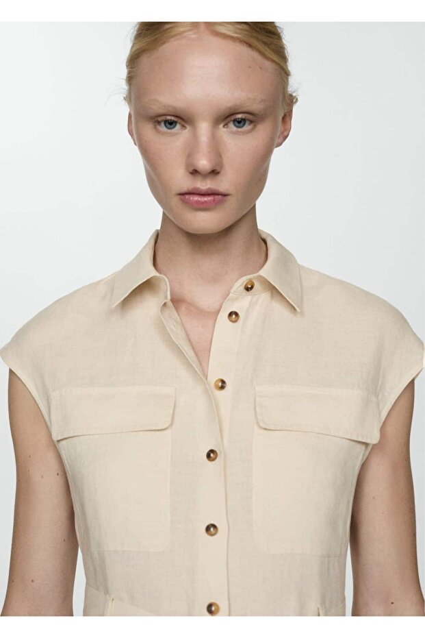 %100 keten gömlek elbise - 7