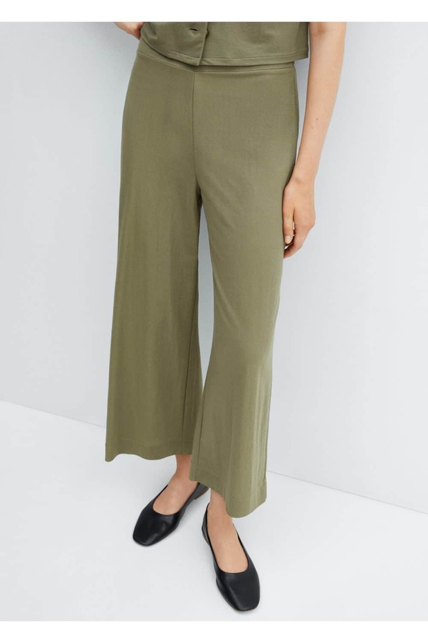 Beli elastik cropped pantolon - 1