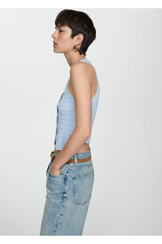 Ajur detaylı triko yelek - 1