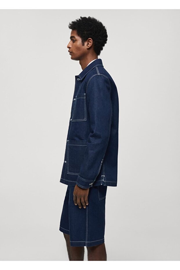 Dikiş Cepli Denim Gömlek Ceket - 8