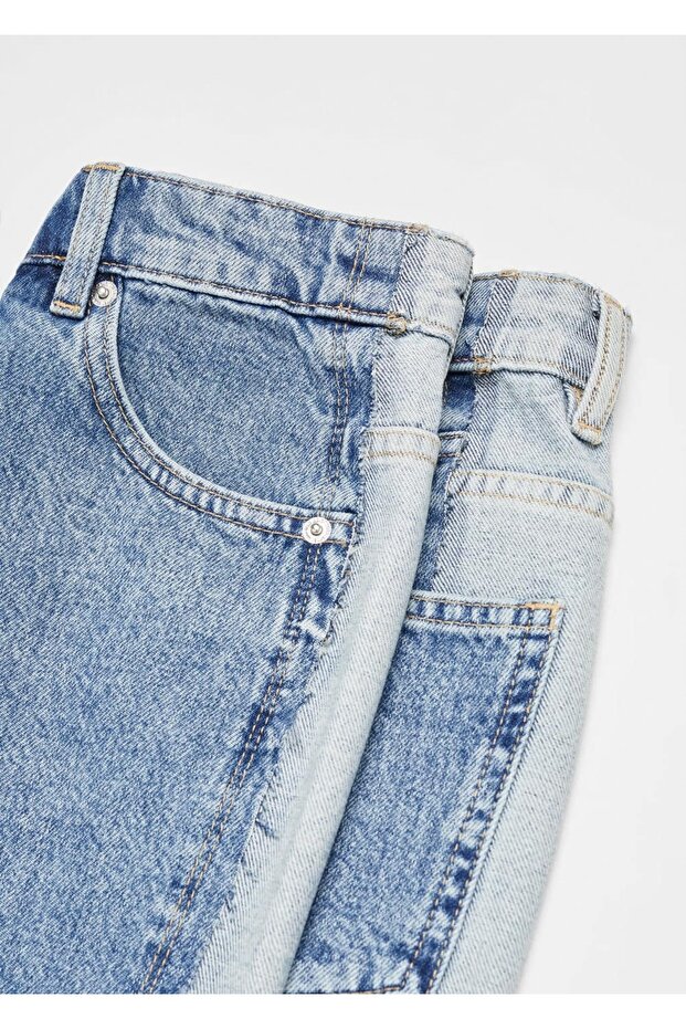 İki renkli denim mini etek - 6