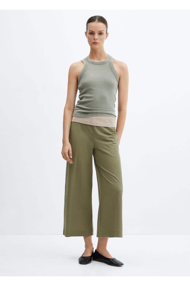 Beli elastik cropped pantolon - 7