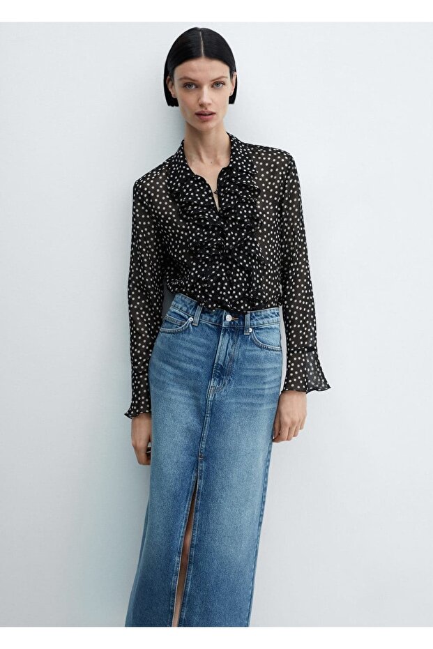 Volanlı desenli bluz - 1