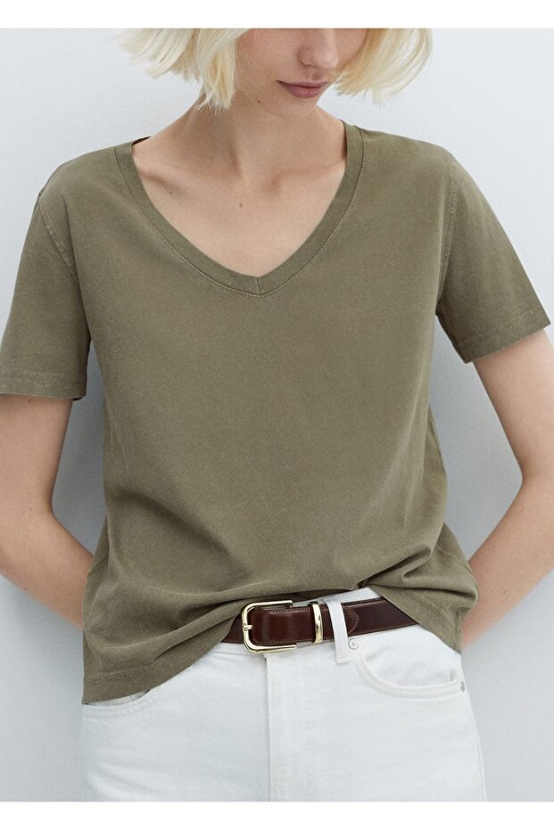 Yıkanmış pamuklu tişört - 7